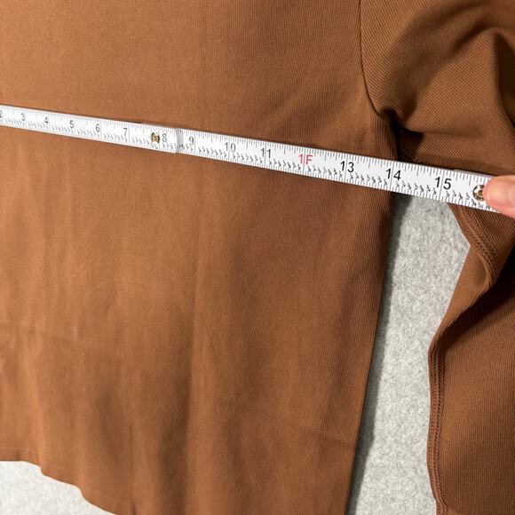 OQQ Shirt Womens Medium Brown Ribbed Basic Yoga Tight Base Layer Neutral Stretch - Picture 6 of 8